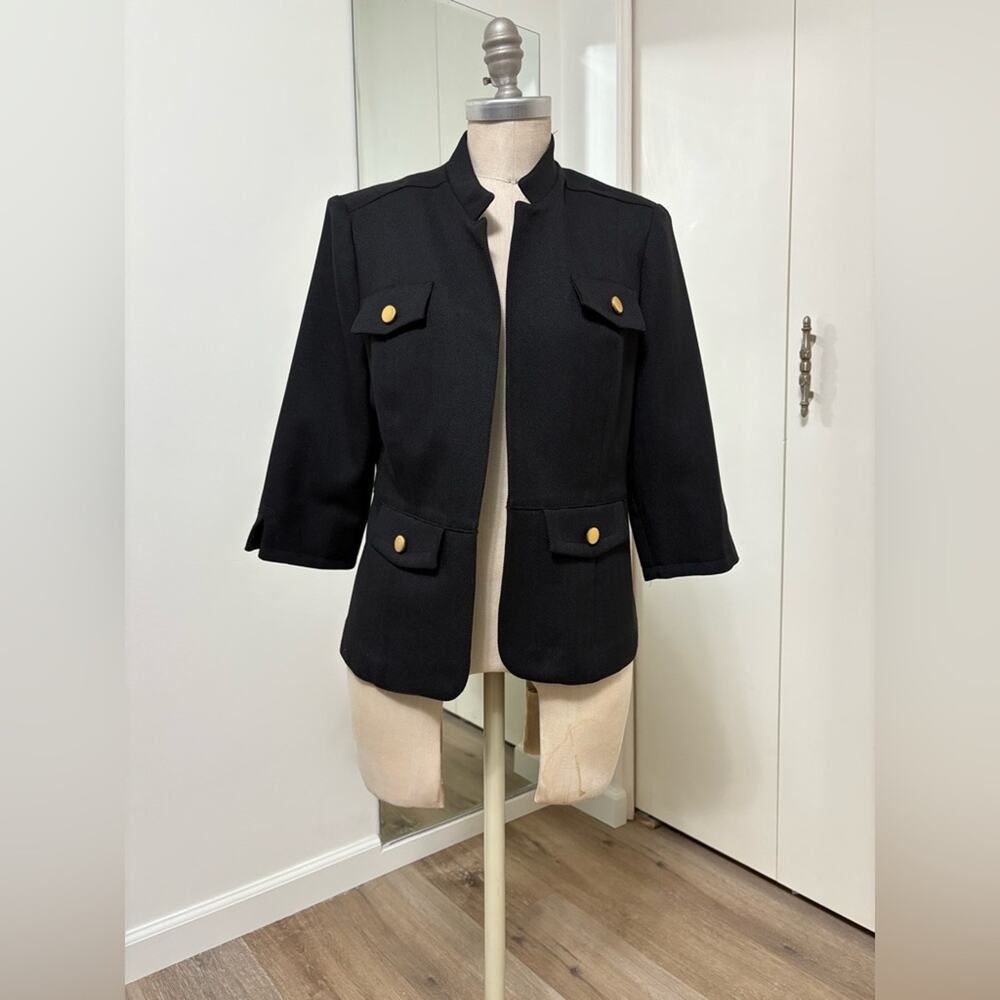 Draper’s & Damon’s 12P Black Blazer Petite Gold Button Jacket Structured